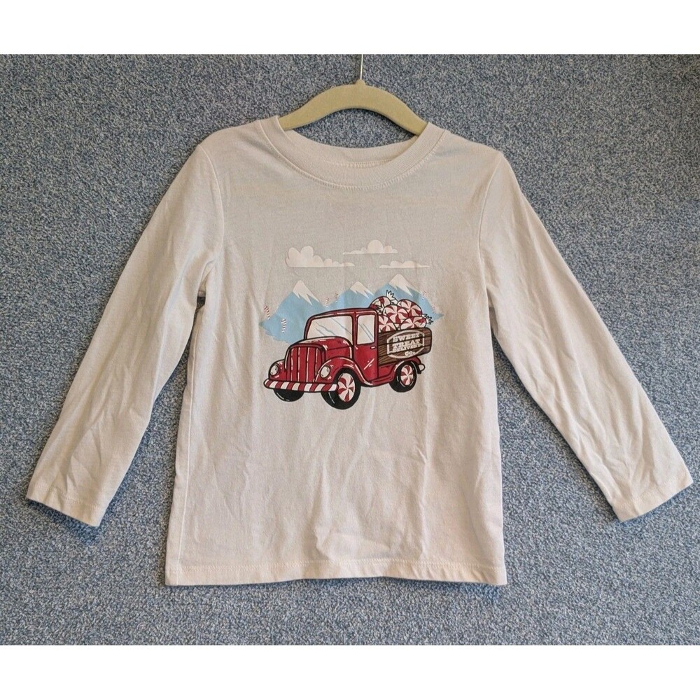 Cat & Jack Toddler Boys Size 3T Red Candy Cane Christmas Truck Long Sleeve Shirt
